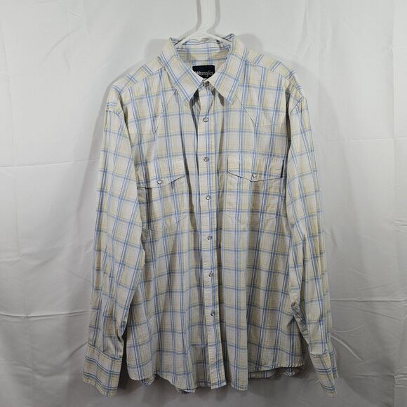 Wrangler LS Plaid Pearl Snap XL MWR020M Yellow/Blue/Green/ White - Picture 1 of 4
